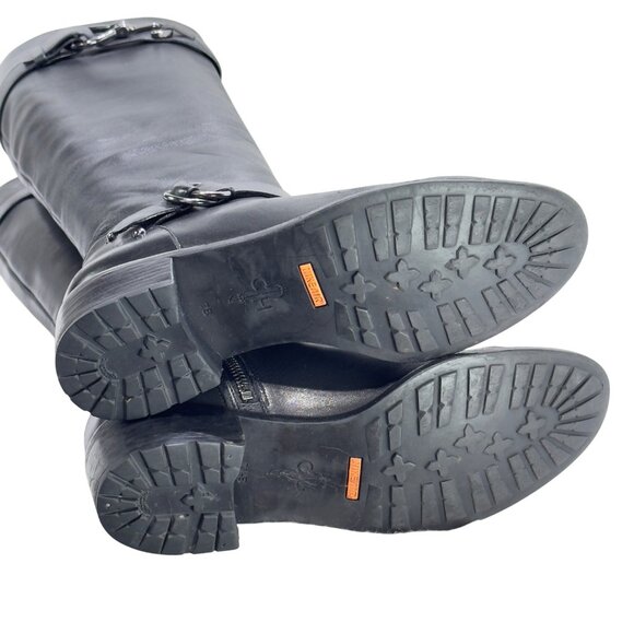 COLE HAAN Women's Black Leather Knee-High Riding Boots Buckle Detailing Size 7B - Picture 6 of 13